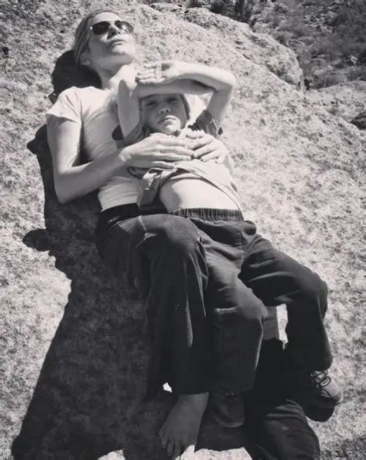 Elizabeth Mitchell with her son