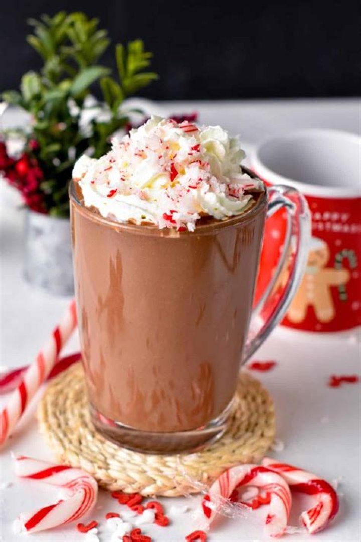 Peppermint hot chocolate in a white mug
